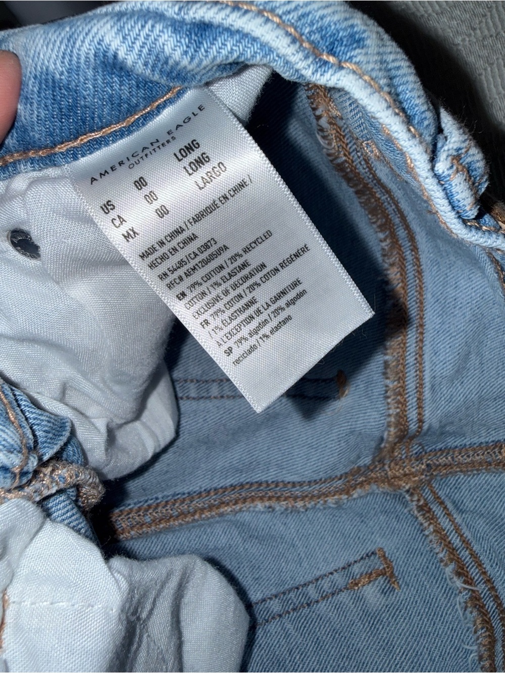American Eagle (00 Long) Super High Rise Straight Leg Denim Jeans with Stretch - Picture 6 of 6